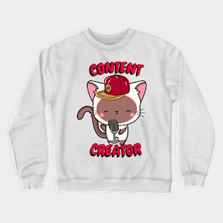 Cute White cat is a content creator Crewneck Sweatshirt